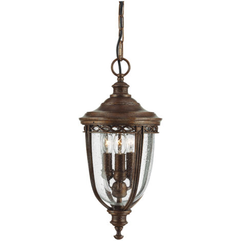 Lampe d'extérieur chaîne lanterne suspension acier verre D 21,6 cm 3 flammes bronze