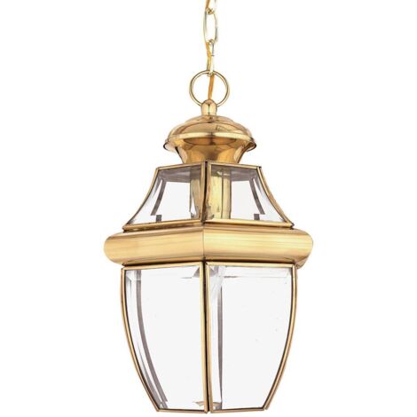 Lampe d'extérieur chaîne lanterne suspension finition cuivre vieilli H 33,4 cm laiton
