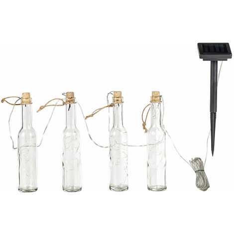 Lampe d'extérieur Chaîne lumineuse Jardin Lampe solaire 4 flammes, LED Lampe de terrasse verre bouteilles claires Décoration de jardin, 12x LED blanc chaud, LxlxH 4,8x4,8x14,5 cm