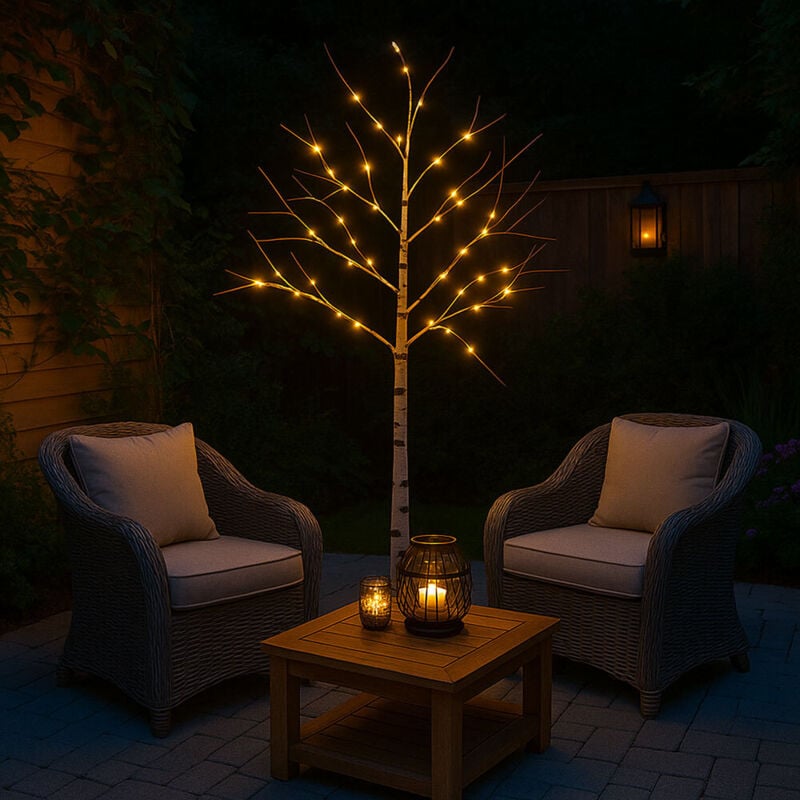 Lampe d'extérieur décoration de jardin lampadaire bouleau design lampe de terrasse lampe de jardin, plastique métal blanc, led 0,02W 32Lm 2500K blanc