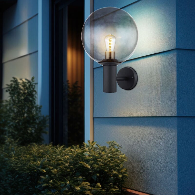 Lampe d'extérieur en acier inoxydable applique murale extérieur E27 lampe de terrasse extérieur anthracite, verre fumé, 1x E27, LxPxH 26,5x25x37 cm