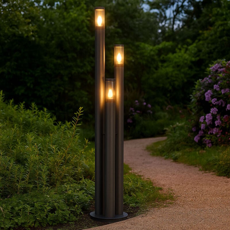 Lampe d'extérieur à led Lampes sur pied Lampes d'extérieur en acier inoxydable Lampe de jardin Grande pour l'extérieur, anthracite fumé, 3x 7W 3x
