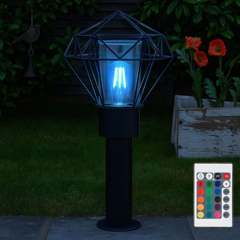 Lampe d'extérieur lampadaire lampe de chemin lampe de terrasse lampe de jardin, acier inoxydable métal noir, télécommande dimmable, LED RVB 8,5W