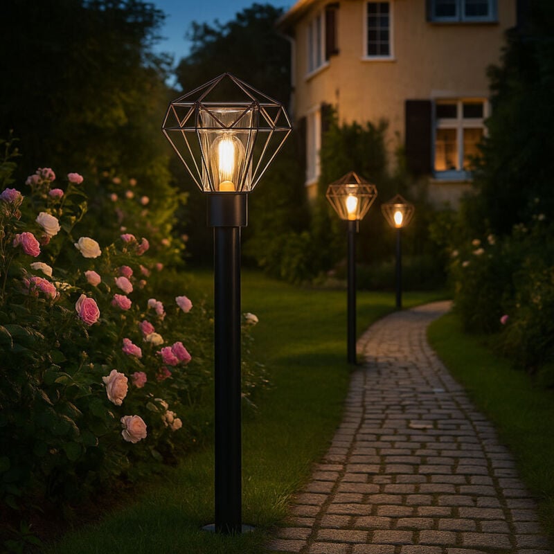 Lampe d'extérieur à led Lampe de terrasse industrielle Lampadaire noir en acier inoxydable Lampe de socle, 1x E27 filament led blanc chaud, LxH