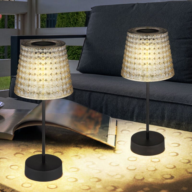 Lampe d'extérieur lampe de table solaire lampe de jardin led lumière cristalline couleur fumée. Plastique noir, batterie IP44, blanc chaud 3000K, lot