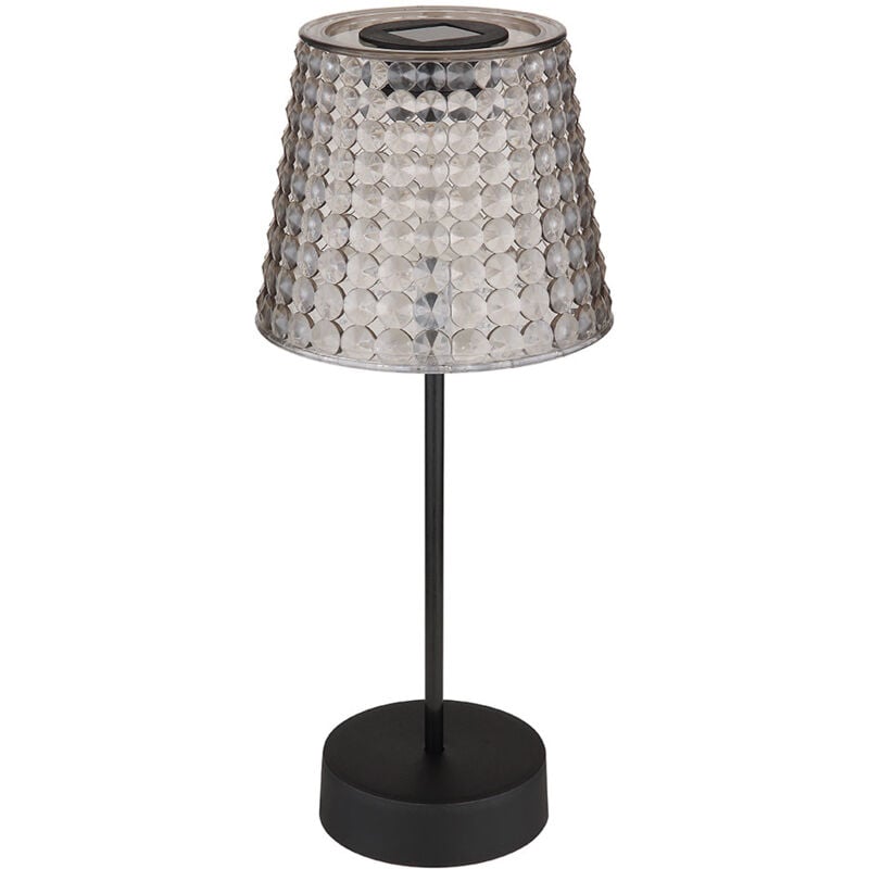 Lampe d'extérieur lampe solaire lampe de table lampe de jardin led lampe en cristal couleur fumée. Plastique noir, batterie IP44, blanc chaud 3000K,
