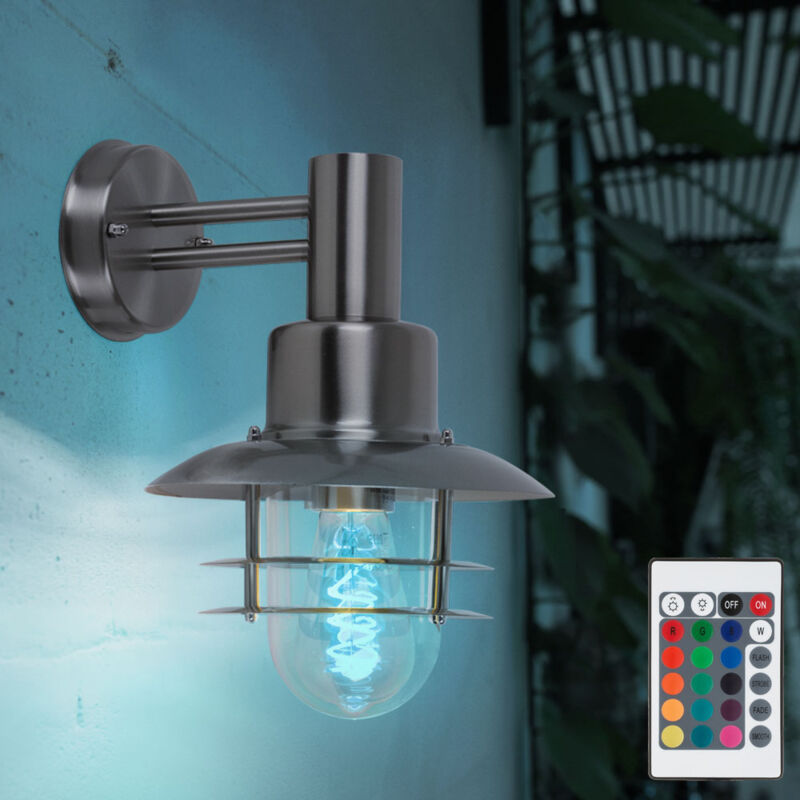 Lampe d'extérieur dimmable avec télécommande Lanterne murale d'extérieur rétro vintage Applique murale led rvb suspendue, acier inoxydable brossé,