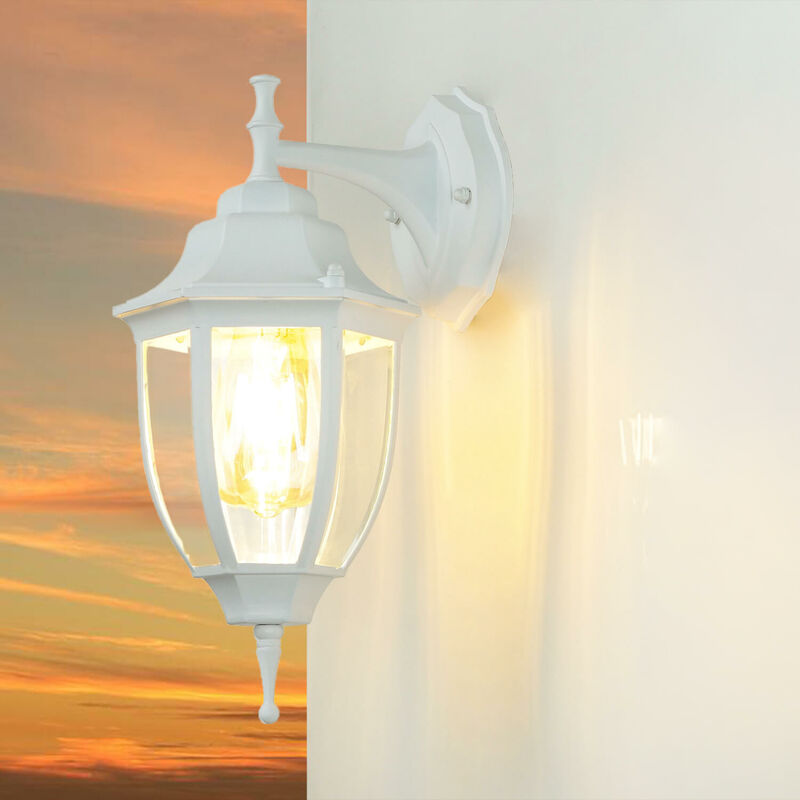 Licht-erlebnisse - Applique d'extérieur Lyon blanche avec bras au design rustique en forme de lanterne étanche H:35,5cm - Blanc Licht-erlebnisse - Applique d'extérieur Lyon blanche avec bras au design rustique en forme de lanterne étanche H:35,5cm - Blanc