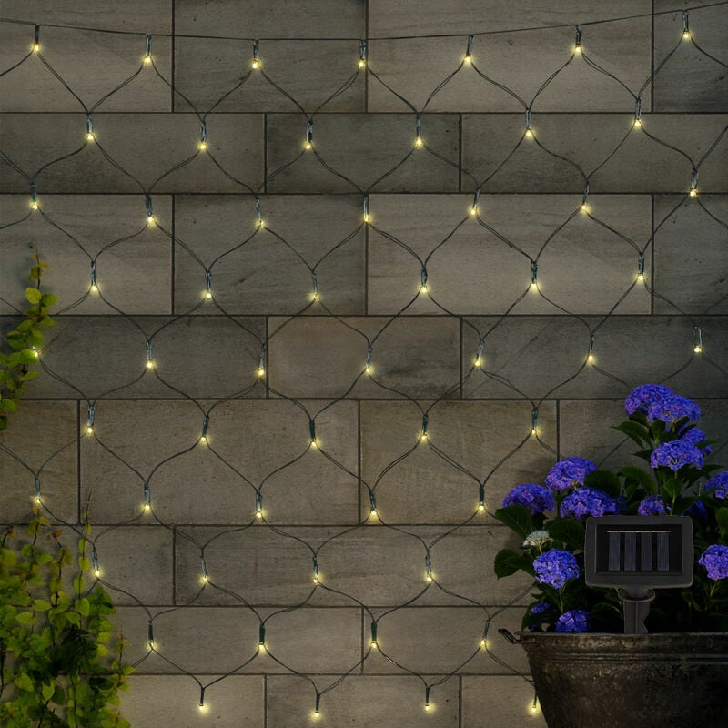 Lampe d'extérieur solaire guirlande lumineuse led filet lumineux de terrasse, batterie rechargeable, résistant aux intempéries, noir, 100x led 3000K