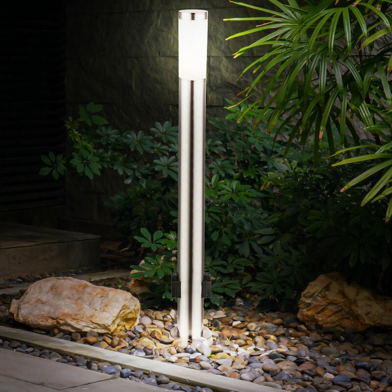 Lampe d'extérieur sur pied Lampadaire en acier inoxydable avec douilles Lampe de chemin d'extérieur Lampadaire avec électricité, opale argentée, 1x