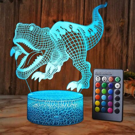 Lampe dinosaure 3D illusion pour garçon, 16 couleurs, télécommande, veilleuse tactile intelligente, cadeau idéal