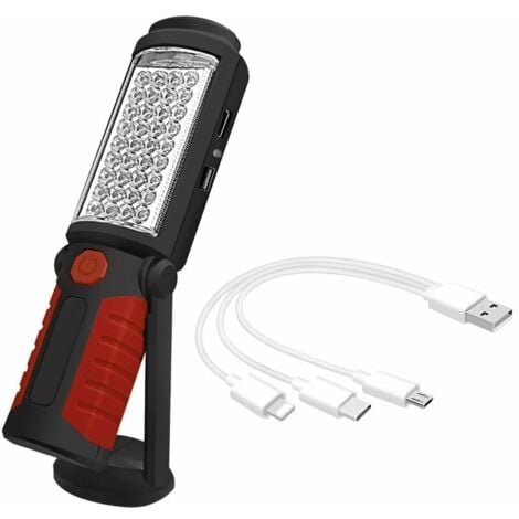 Lampe de poche LED 10W Portée 44m Base aimantée 1000Lm 6000K 4 modes  Orientable Chargeur USB Travaux Camping ASLO
