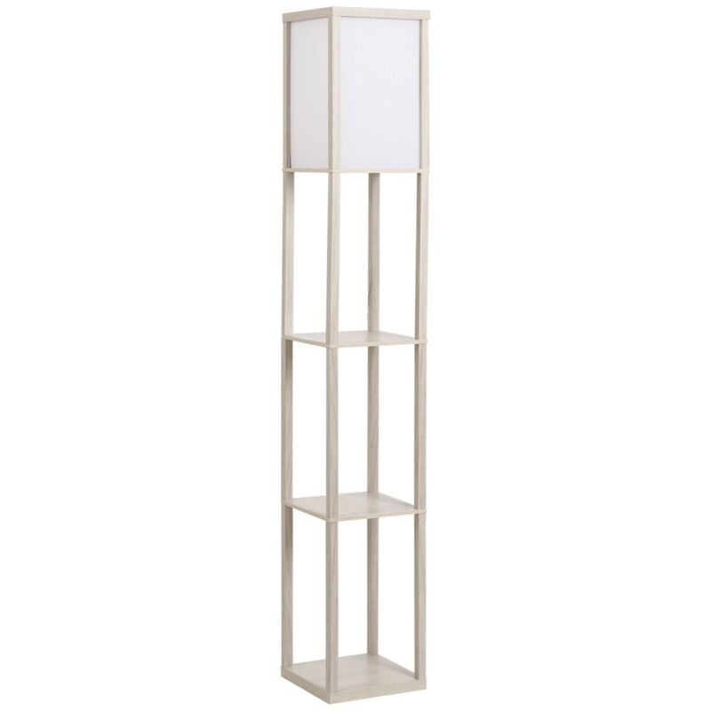 Lampe d'intérieur à 3 étagères en chêne et blanc, douille E27 40W, matériaux MDF E1 et acrylique, dimensions 26x26x160 cm