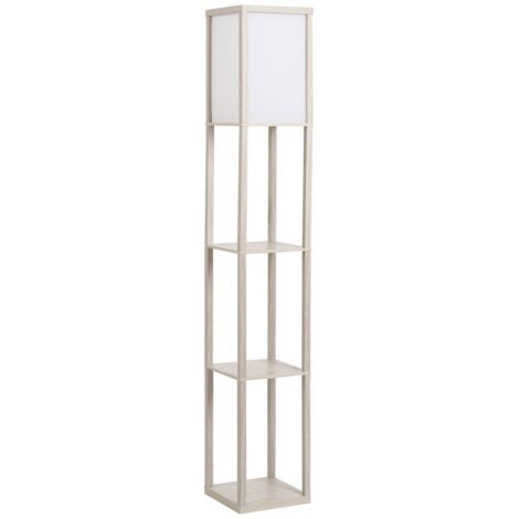 Lampe d'intérieur à 3 étagères en chêne et blanc, douille E27 40W, matériaux MDF E1 et acrylique, dimensions 26x26x160 cm