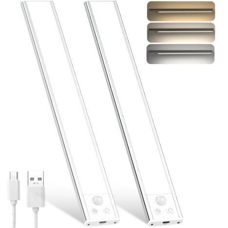 Lampe d'intérieur Avec détecteur de Mouvement, 1500mAh Veilleuse LED Rechargeable, éclairage LED Sans Fil Pour Cuisine Sous les Meubles, Armoires, Garde-robes (Paquet de 2) [Classe énergétique A]