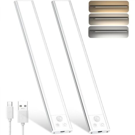 Lampe d'intérieur Avec détecteur de Mouvement, 1500mAh Veilleuse LED Rechargeable, éclairage LED Sans Fil Pour Cuisine Sous les Meubles, Armoires, Garde-robes (Paquet de 2) [Classe énergétique A]