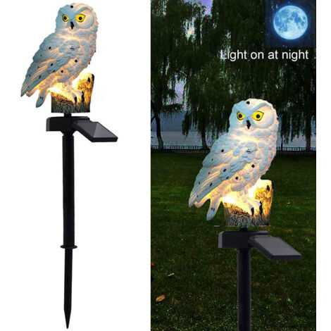 Lampe d'ornement d'animal de hibou de jardin de chemin de jardin de lumière LED d'énergie solaire imperméable, blanc