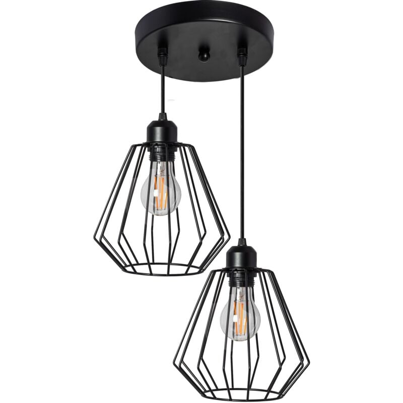 Lampe suspendue 392196 métal loft noir 2-POINTS de lumière E27
