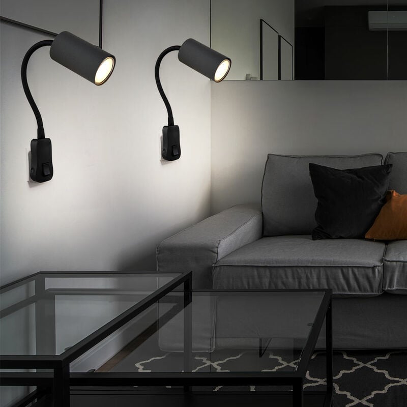 Lampe à douille prise lumière salon GU10 avec interrupteur prise lumière avec spot orientable, col de cygne, douille GU10, LxlxH 32x5,5x43 cm, lot de