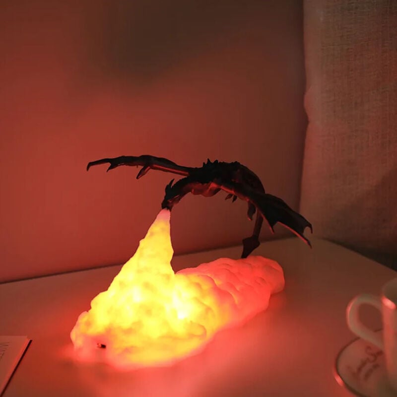 Lifcausal - Lampe Dragon de Feu, Veilleuse led Imprimée en 3D, Lumière de Lune, Cadeau pour Chambre de Garçons et Filles, Chambre d'Enfant, avec usb