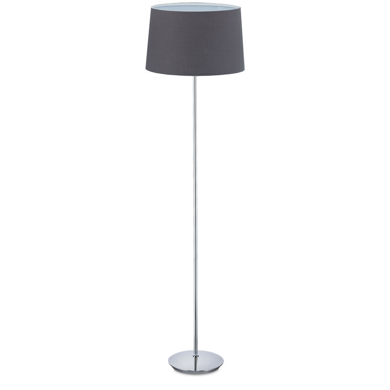 Lampe droite avec abat-jour, pied chromé, E 27, d 40 cm, pour salon, sur pied, 148,5 cm, gris.