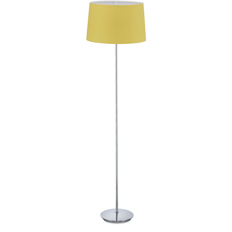 Lampe droite avec abat-jour, pied chromé, E 27, d 40 cm, pour salon, sur pied, 148,5 cm, jaune.