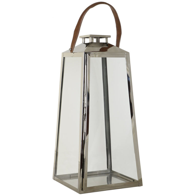 Lanterne Acier Verre 30X30X66 Chrome Argenté