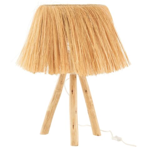 Lampe en bois et herbe naturelle esprit bord de mer - Naturel bois clair et fibres végétales
