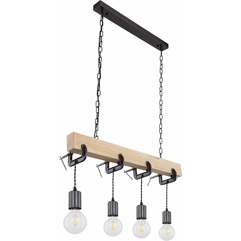 Etc-shop - Lampe en bois suspension vintage suspension 4 flammes lampe rétro salle à manger, poutres en bois métal naturel noir, 4x douilles E27,