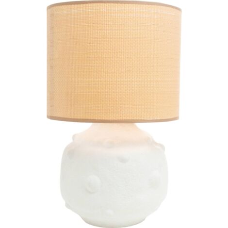 Lampe en céramique grise avec abat jour naturel ambiance cosy - Gris clair et beige naturel