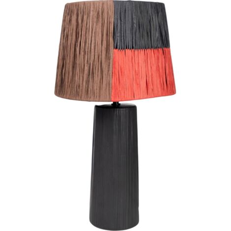 Lampe en céramique noire avec abat-jour coloré en corde - Noir avec abat-jour marron et orange