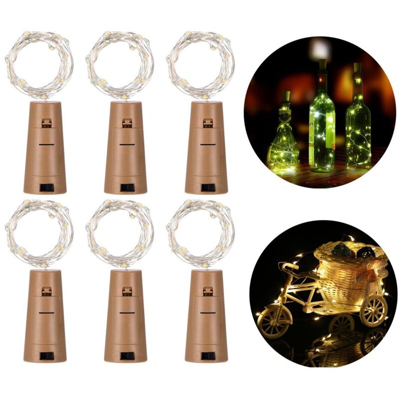 Lampe en fil de cuivre, lampe bouchon de bouteille, lampe led pour boîtier de pile bouton Décoration lumineuse - Lot de 6,Lumière chaude Rapanda