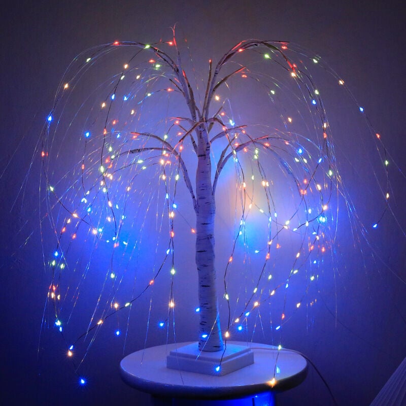 Lampe en forme de branche 192 led en forme de saule 50 cm Lumière changeante de couleur Batterie et usb Double usage 8 modes pour la maison Noël