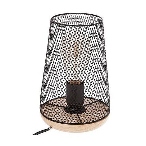 MATERIAUXBRICO.COM Lampe à poser grille et bois Noir hauteur 23 cm