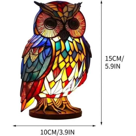 Lampe en résine peinte Hibou - Lampe animale en résine peinte - Veilleuse/Lampe de table pour chambre d'enfant - Pièce unique