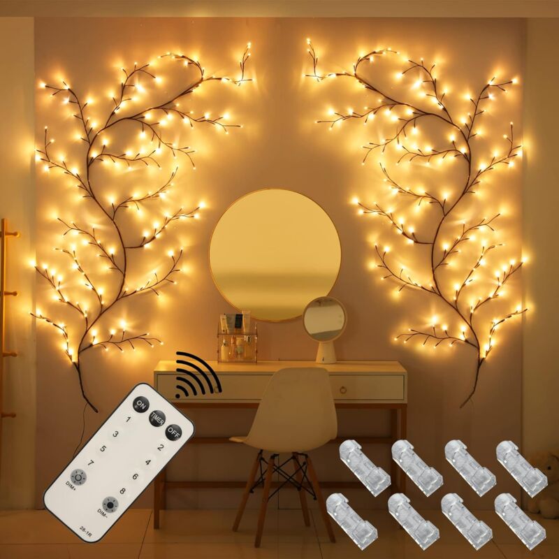 Coocheer - Lampe en rotin de saule pour la décoration de la chambre -2,3 m 144 led plante artificielle décorative arbre à fleurs en rotin de saule