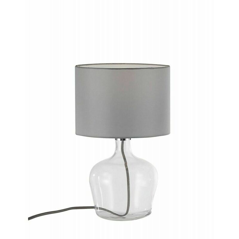 Lampe en verre transparent : avec pied et abat-jour gris ...