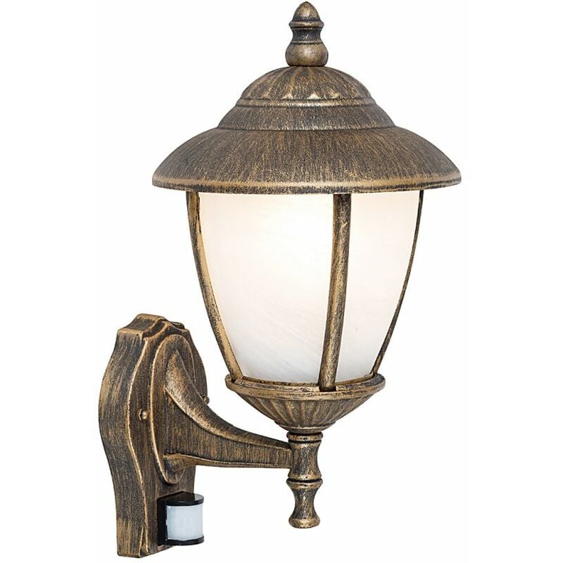 Lampe extérieure Mur E27 IP43 Détecteur de mouvement Or Maison Jardin Verre Métal Rustique