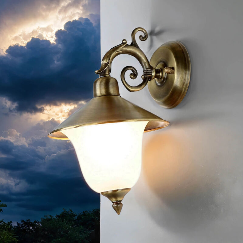 Licht-erlebnisse - lampe extérieure laiton massif rustique E14 lampe extérieure lampe murale maison jardin - Laiton antique, blanc