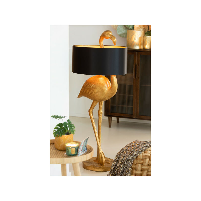 TMM - Lampe Flamant Rose Resine Or/Noir - l 55 x l 41 x h 139 cm
