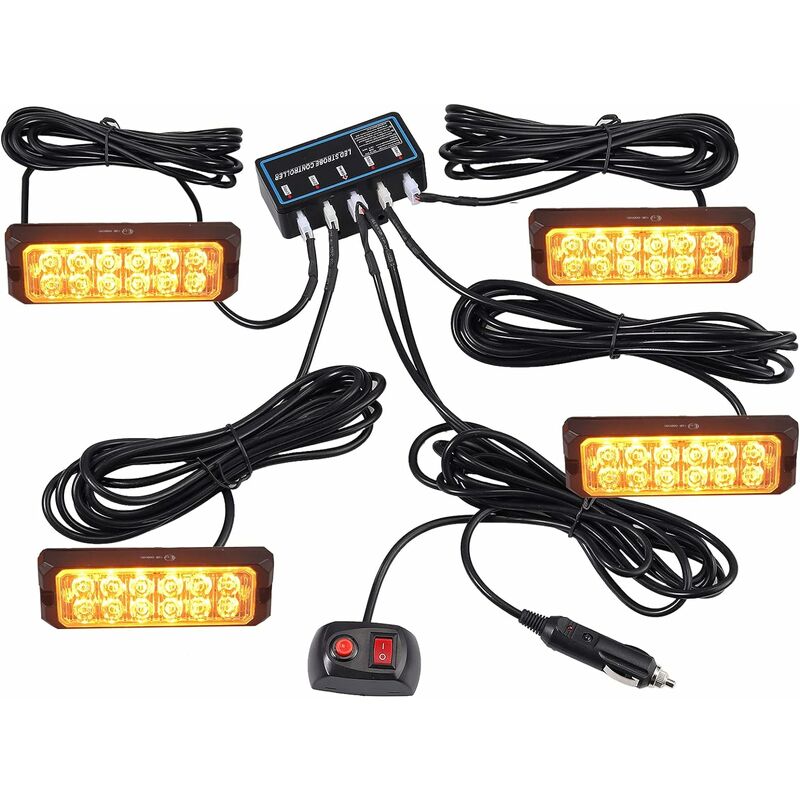 Lampe flash stroboscopique 12 LEDs pour voiture, feux de détresse, feux clignotants d'urgence, 8 modes, étanche IP68, avec boîtier de contrôle