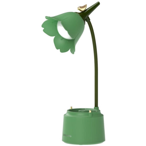 Lampe Fleur Sans Fil à Commande Tactile - Lampe de Bureau LED Dimmable, 3 Modes, Rechargeable USB - Protection des Yeux pour Enfant, Lecture et Apprentissage , Vert