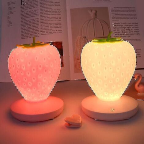 Lampe Fraise Veilleuse LED Mignonne pour Enfants, Lampe de Lit Enfant à Couleur Changeante, 3 Modes - Rose