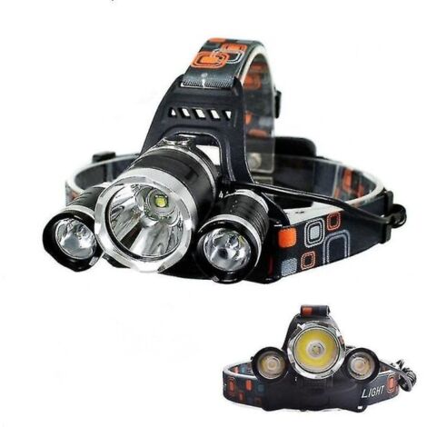 Lampe frontale 3 LED T6 8000 lm avec 2 batteries rechargeables 18650