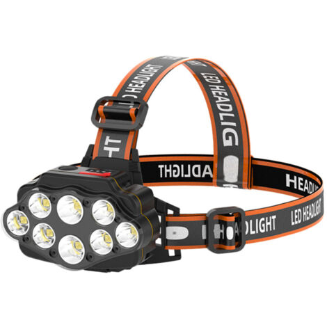 Lampe frontale 8 LED rechargeable USB avec 2 batteries, 4 modes d'éclairage, étanche, idéale pour la course à pied, le camping et le vélo en extérieur