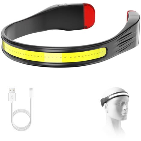 Lampe frontale à LED, lampe frontale rechargeable avec faisceau large de 230° et feu arrière rouge à porter avec 3 modes d'éclairage, lampe frontale adulte pour la course - Noir