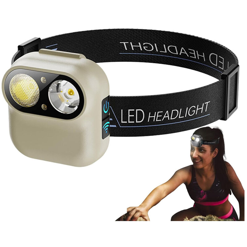 Sjqka - Lampe frontale à led, phare avec capteur de mouvement, lampe frontale à led rechargeable, pour la randonnée, le camping, le cyclisme(blanc)