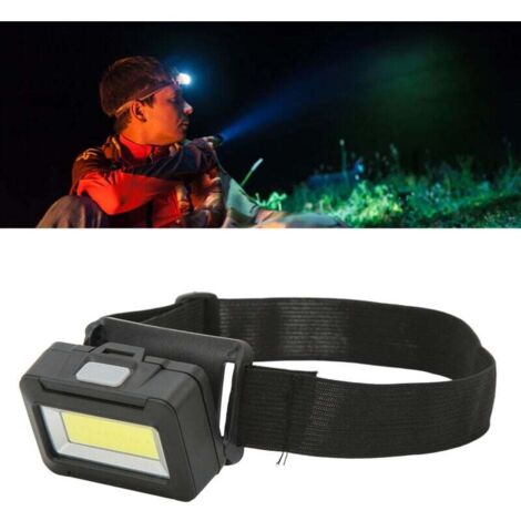 Lampe frontale ABS étanche alimentée par batterie ultra lumineuse COB lampe frontale montée avec bandeau confortable pour le camping en plein air noir,DUBUNS