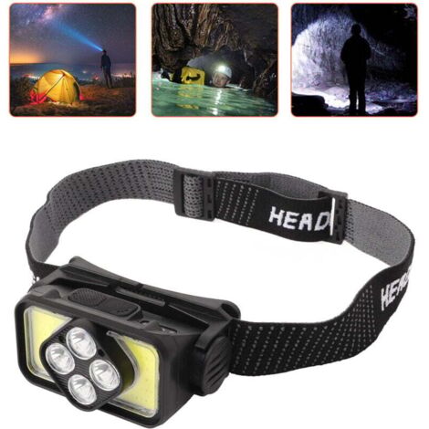 Lampe frontale COB Lampe frontale LED rechargeable par USB IPX4 Lampe frontale étanche avec détecteur de mouvement pour la pêche en plein air et le camping,DUBUNS