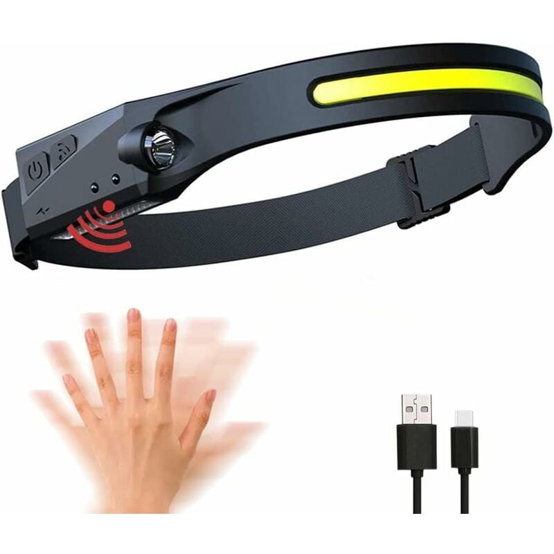 Lampe Frontale cob Rechargeable, cob xpe 2 led Super Lumineux, Phare de Camping étanche Rechargeable usb 5 Mdoes,Utilisé pour la Pêche, la Course à